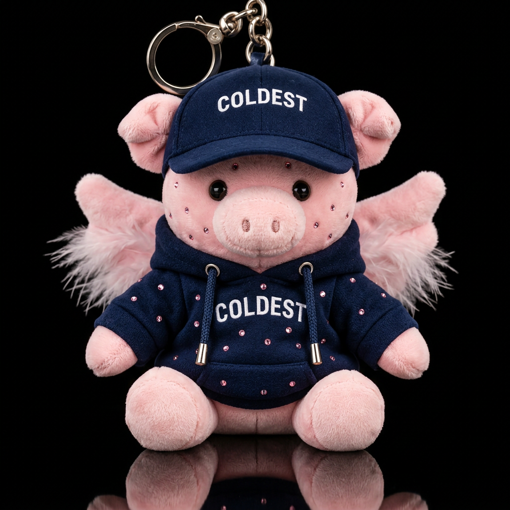 Adorable Flying Pig With wings, pink rhinestones, water bottle design