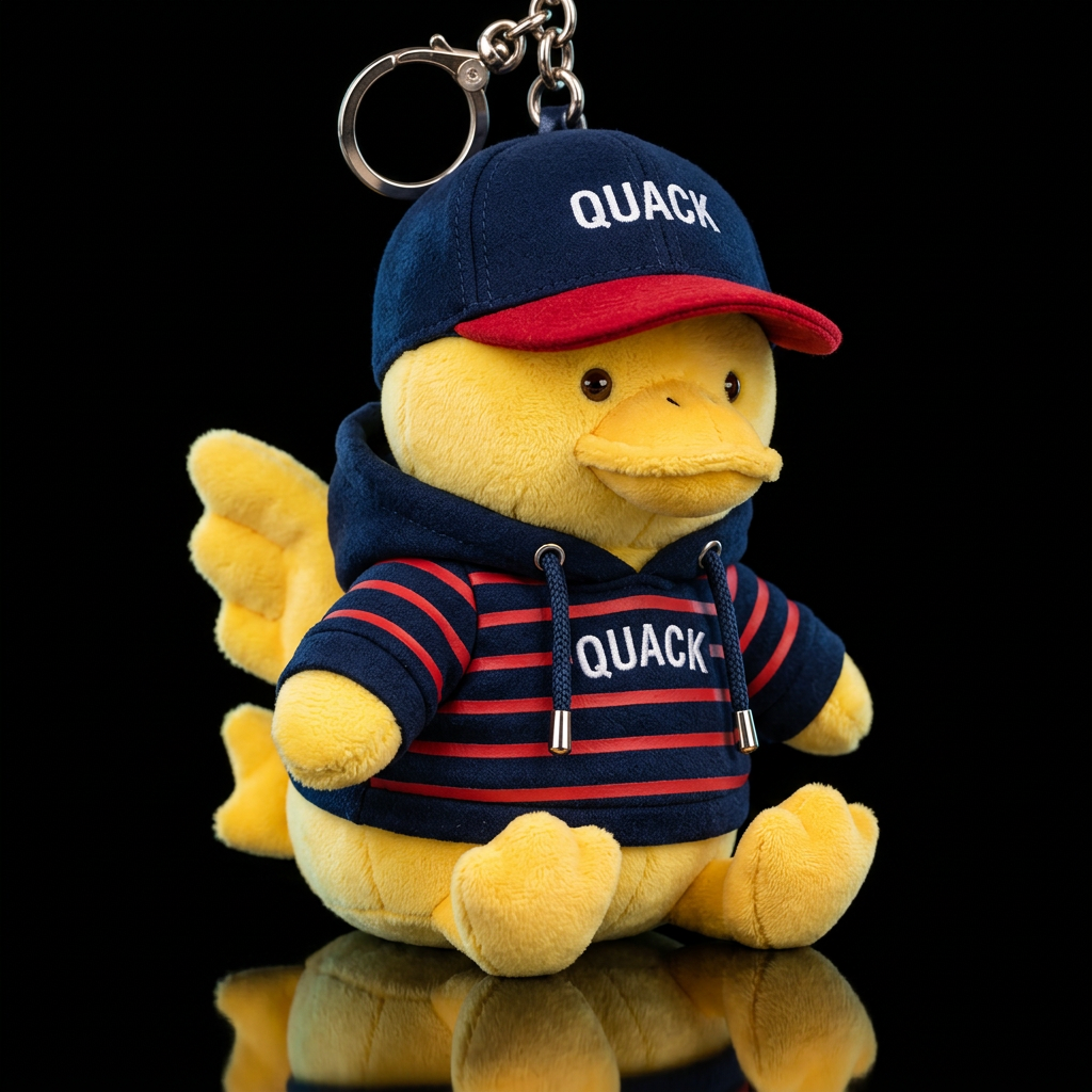 Yellow Duck with wings and tail, red stripes water bottle design