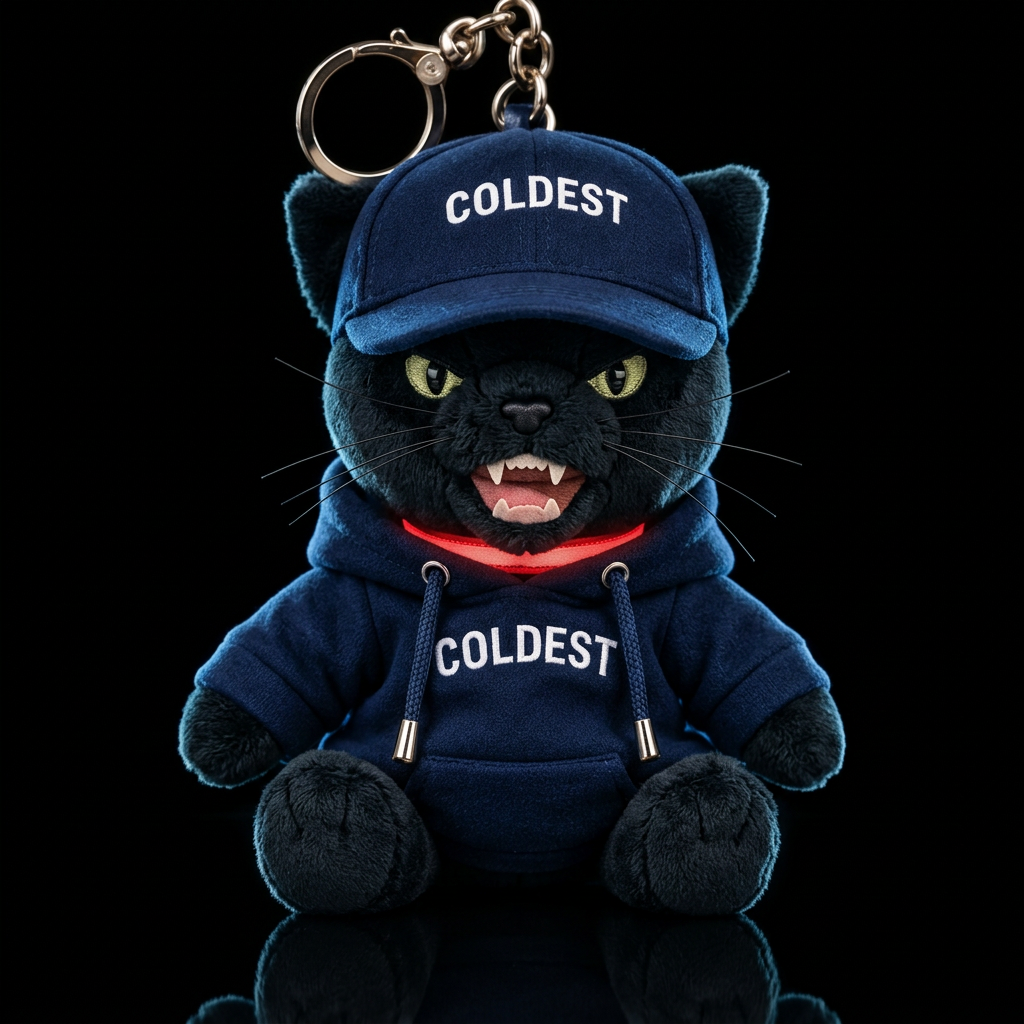 Black cat hissing, red glow in the dark collar, wh... water bottle design