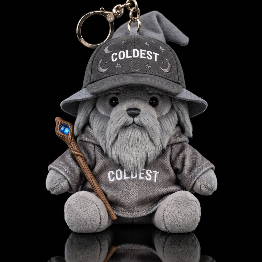 Gray bearded Wizard, staff, hat, old water bottle design