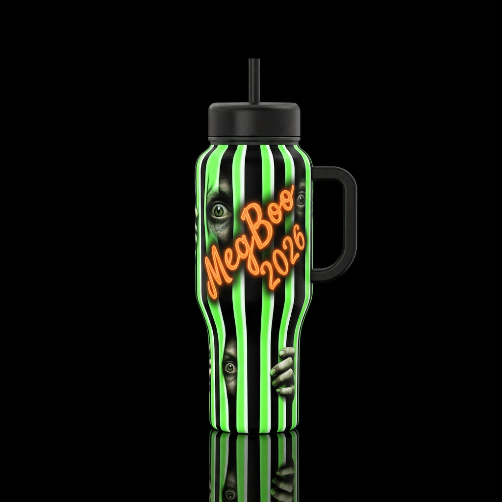 Neon glowie Green, Black and white vertical stripe... water bottle design