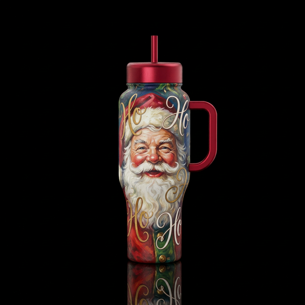 Santa’s Face, Norman Rockwell type, HoHoHo, holida... water bottle design