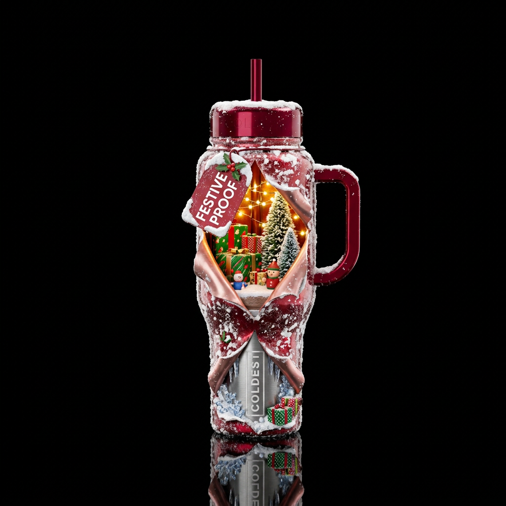 Unwrapped Christmas water bottle design