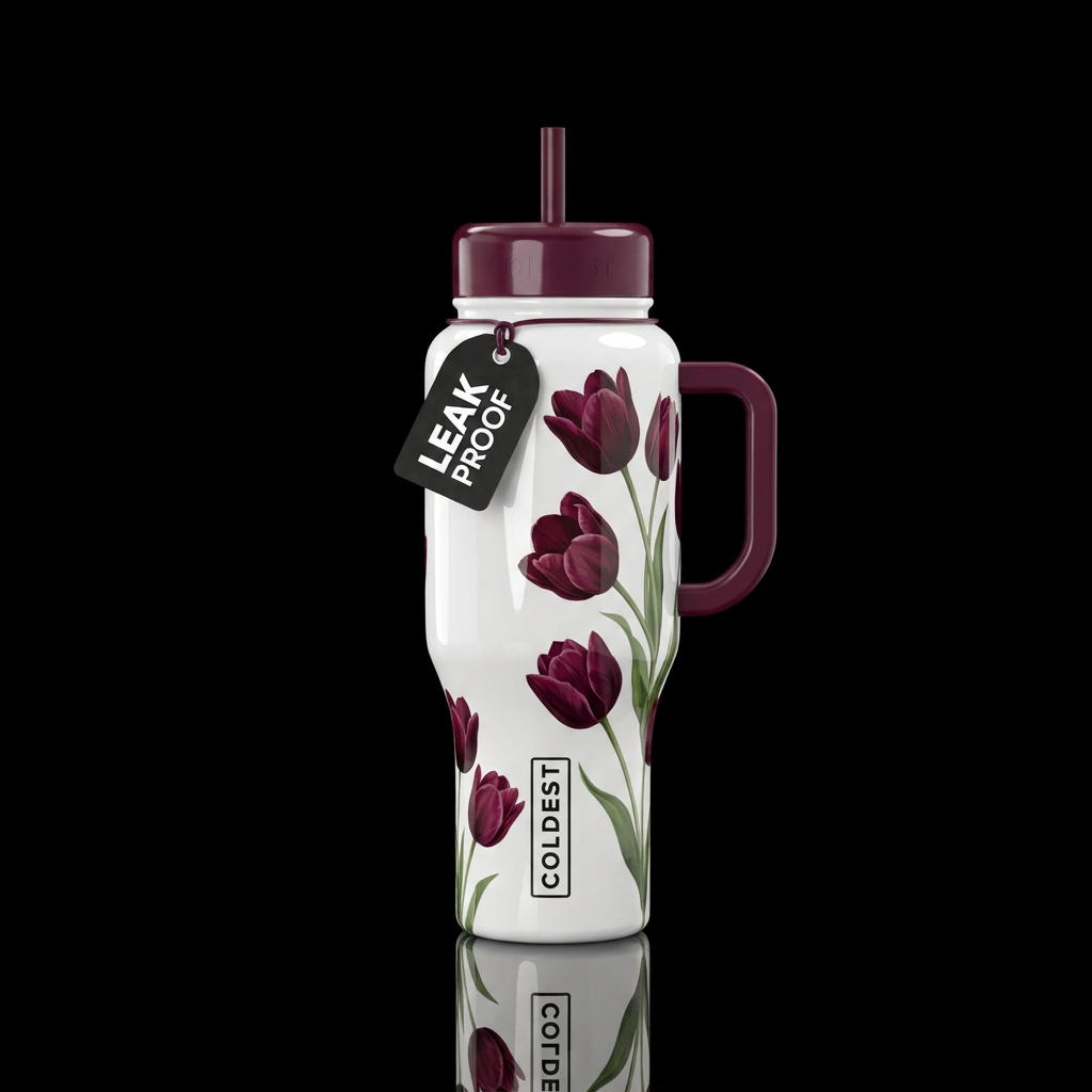 Burgundy Tulips water bottle design