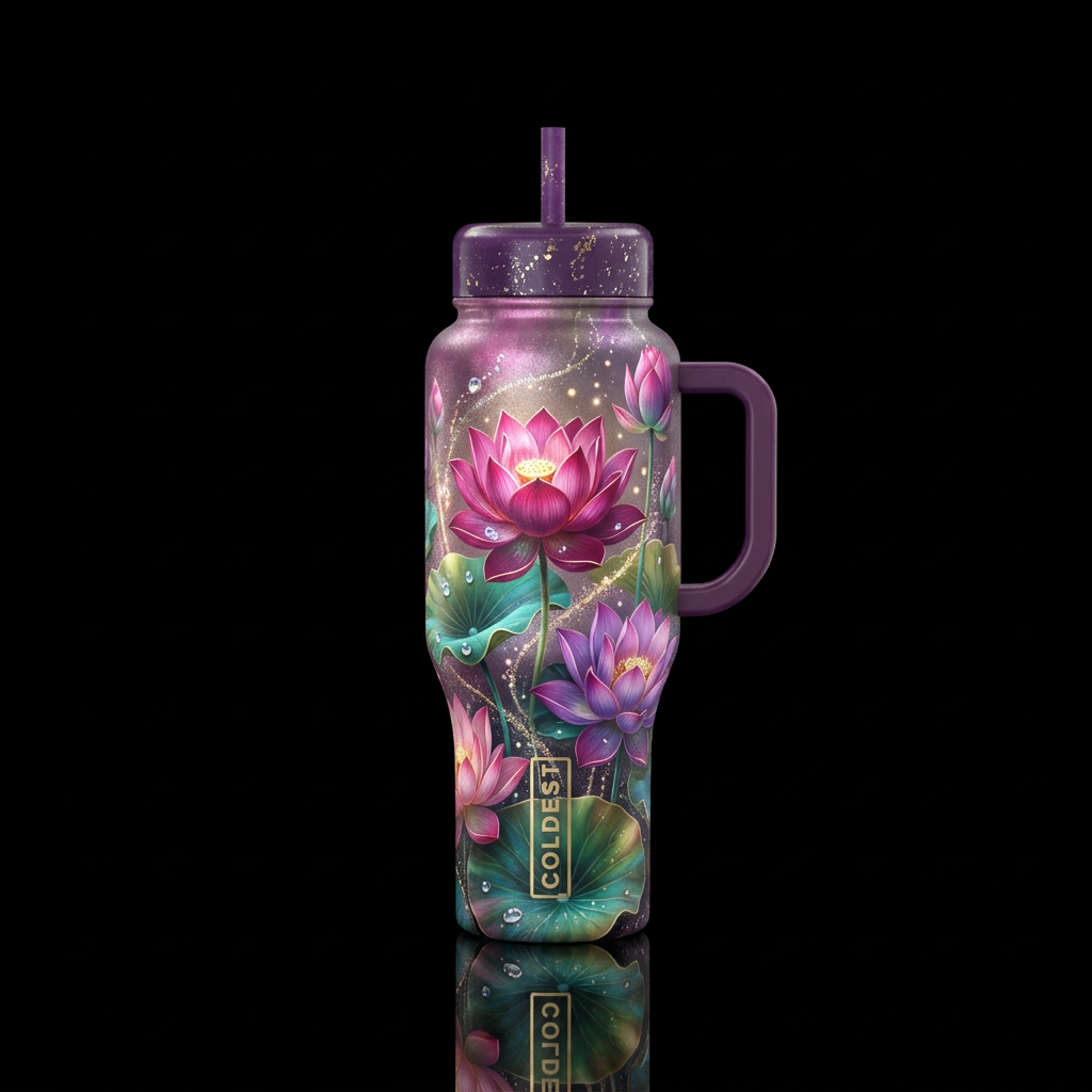 Shimmery Lotus water bottle design