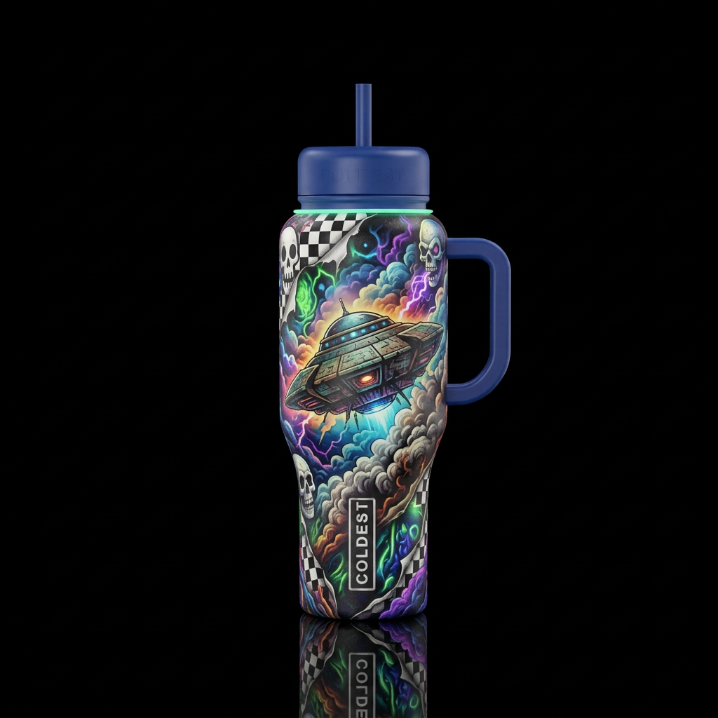 spaceship, ska, peeling, glowie, scary, ancient, r... water bottle design