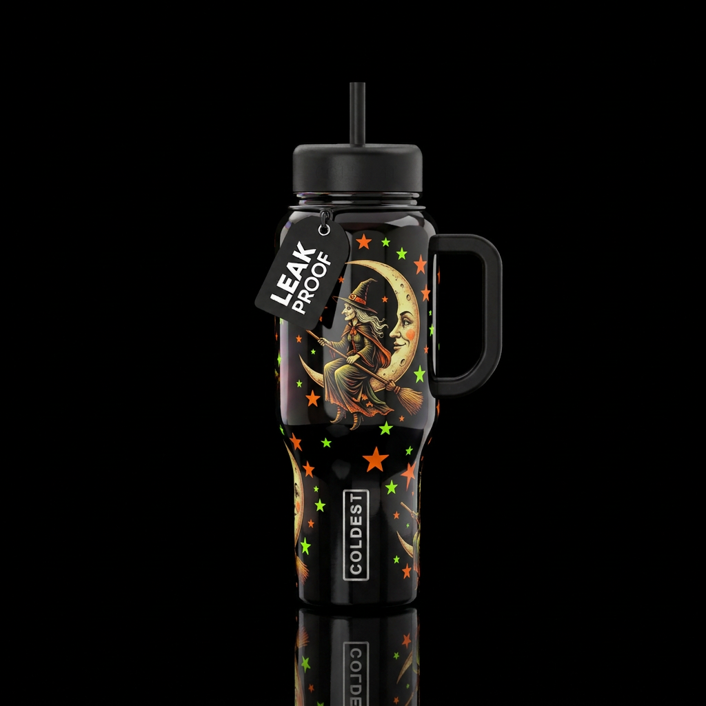 Bewitching Halloween Moon water bottle design