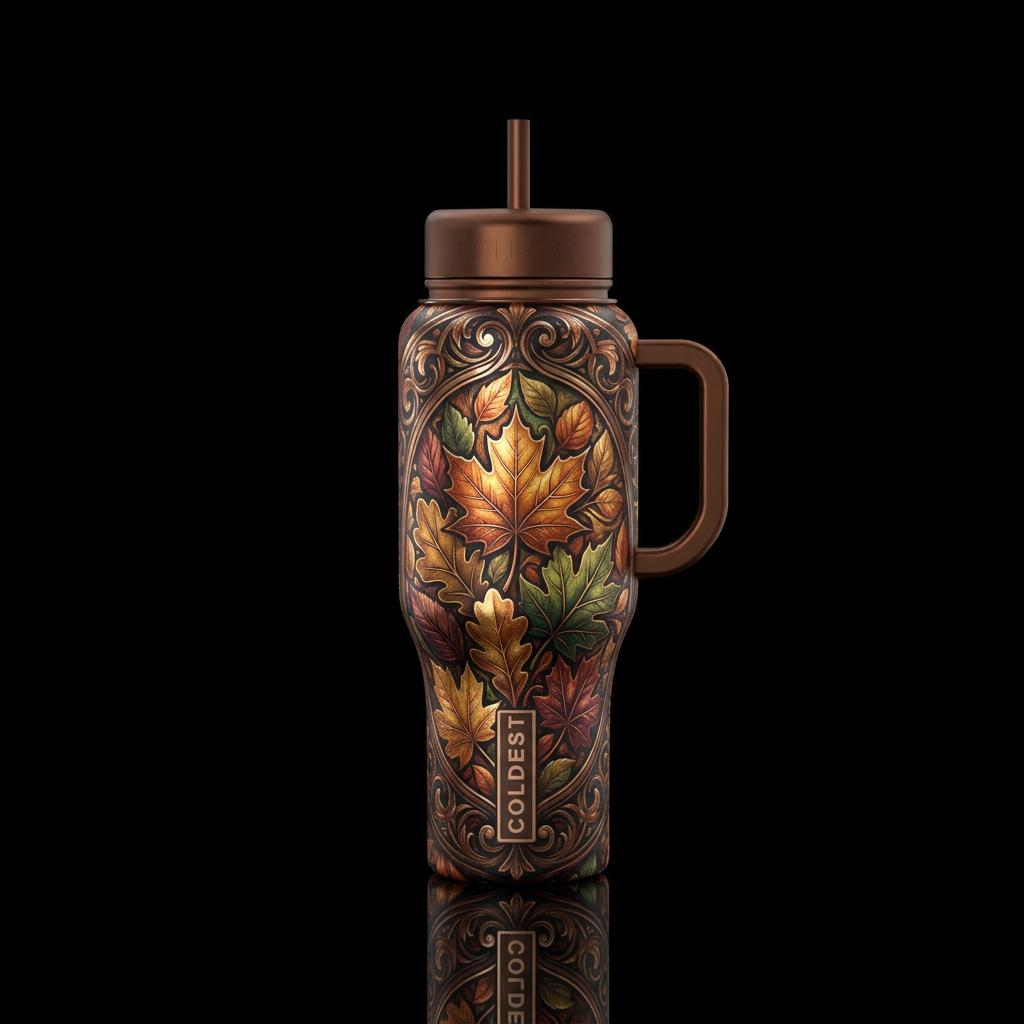 Fall as seen through a looking glass water bottle design