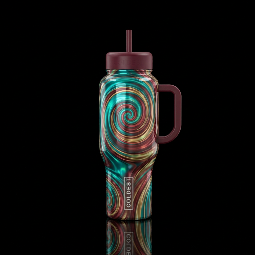 hologram, glossy, glowie, vibrant, shiny, electric... water bottle design