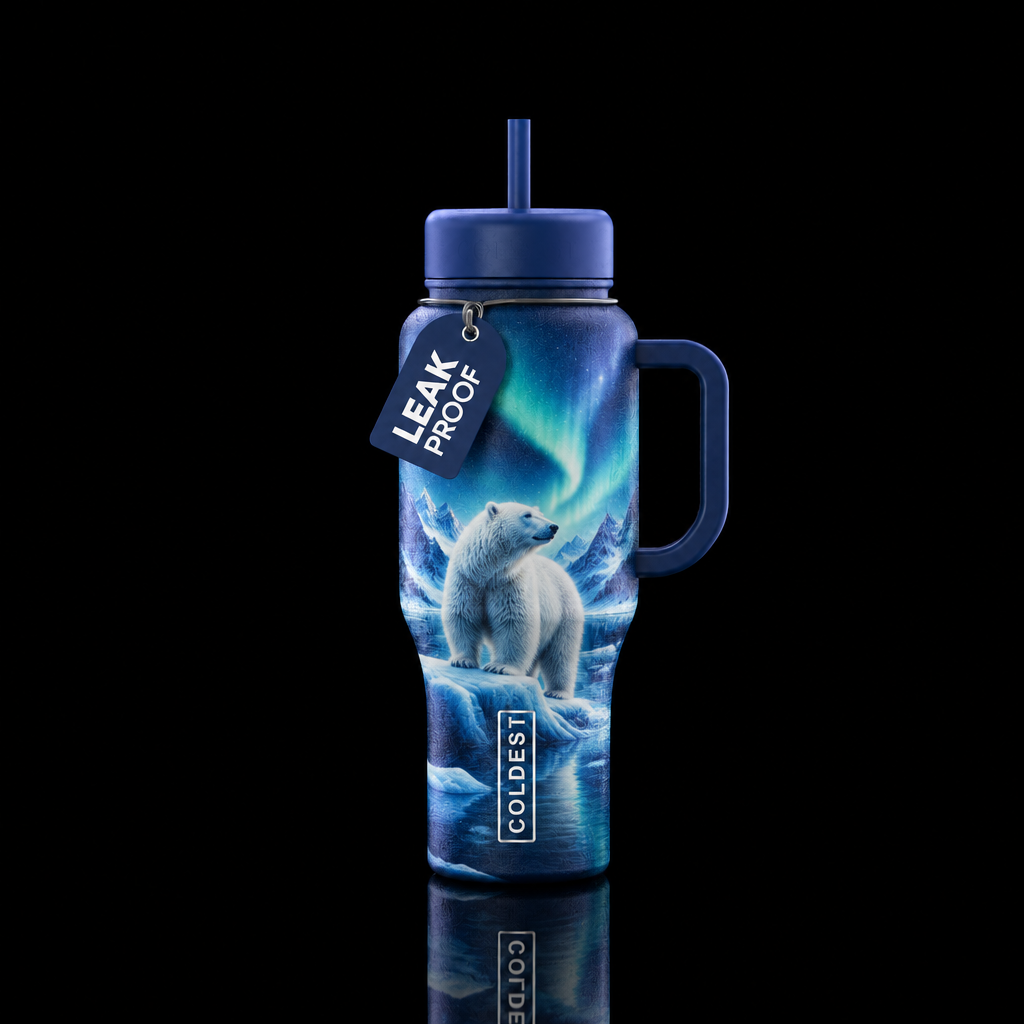 nordic winter, icy cold, Artic animal,, nordic, be... water bottle design