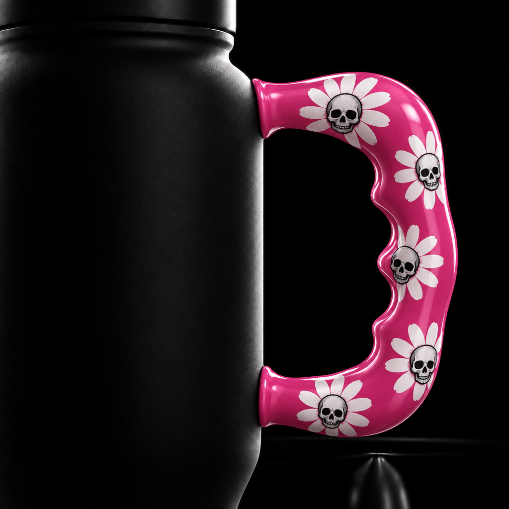 Pink Goth Daisies water bottle design