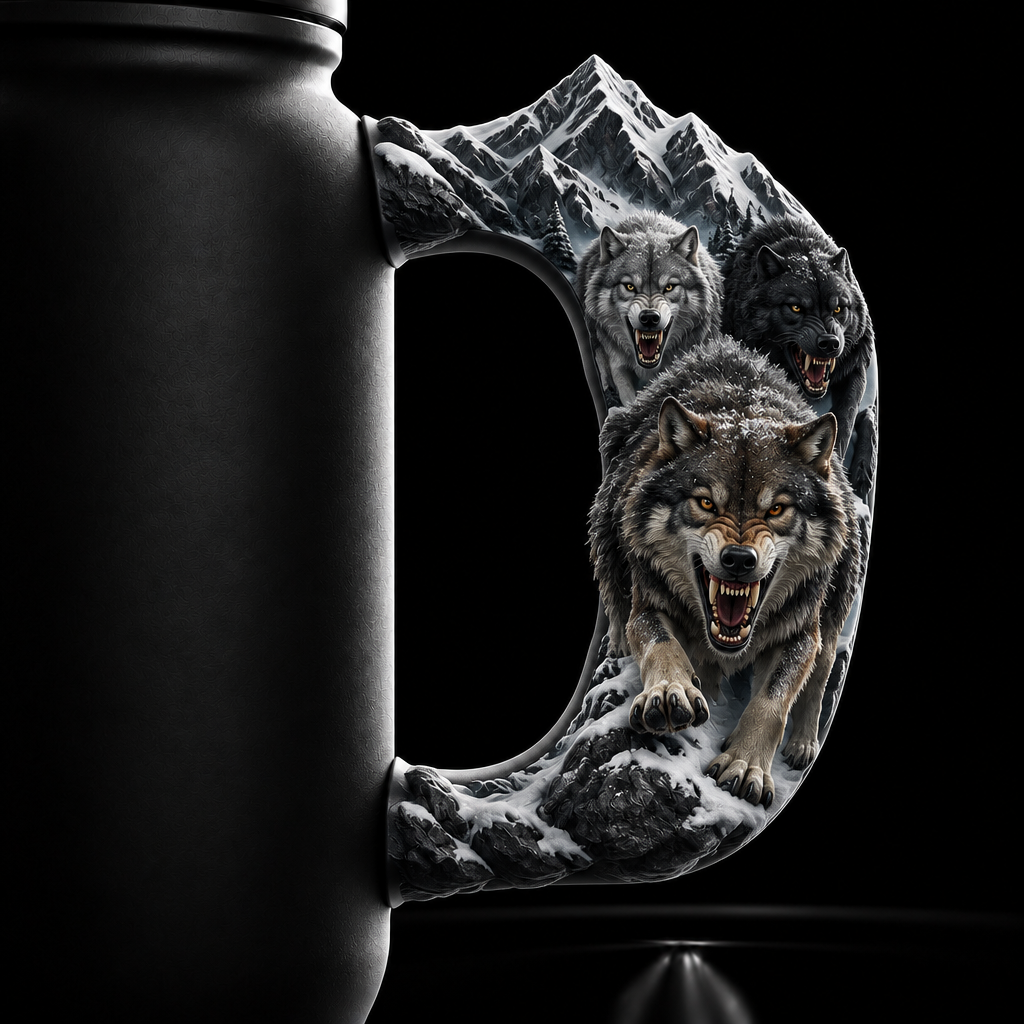 Fierce Wolf Pack water bottle design