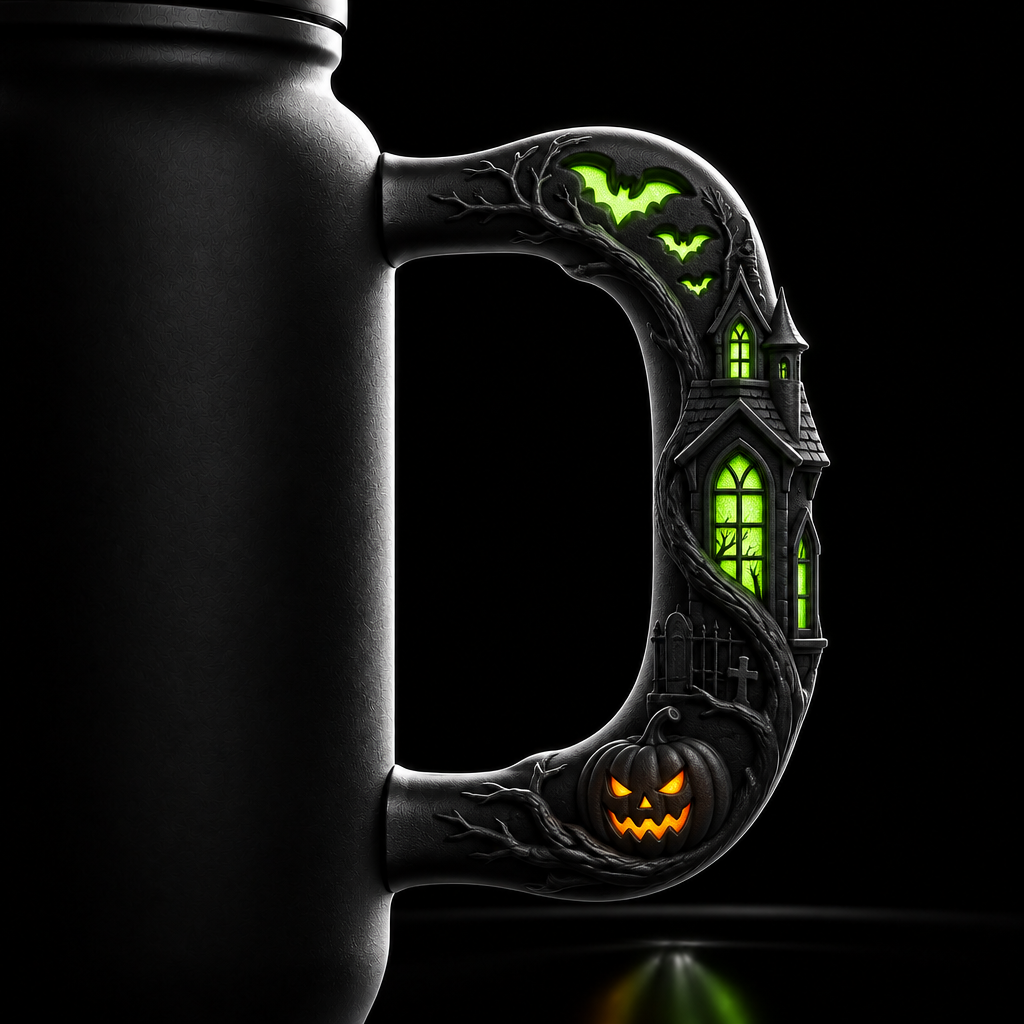 Glowie Hallowed House water bottle design