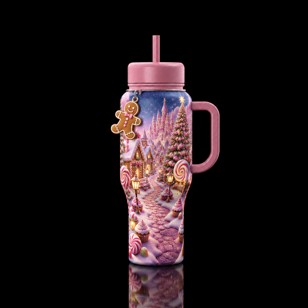 Sugar plum Street, made with sweet treats, child’s... water bottle design
