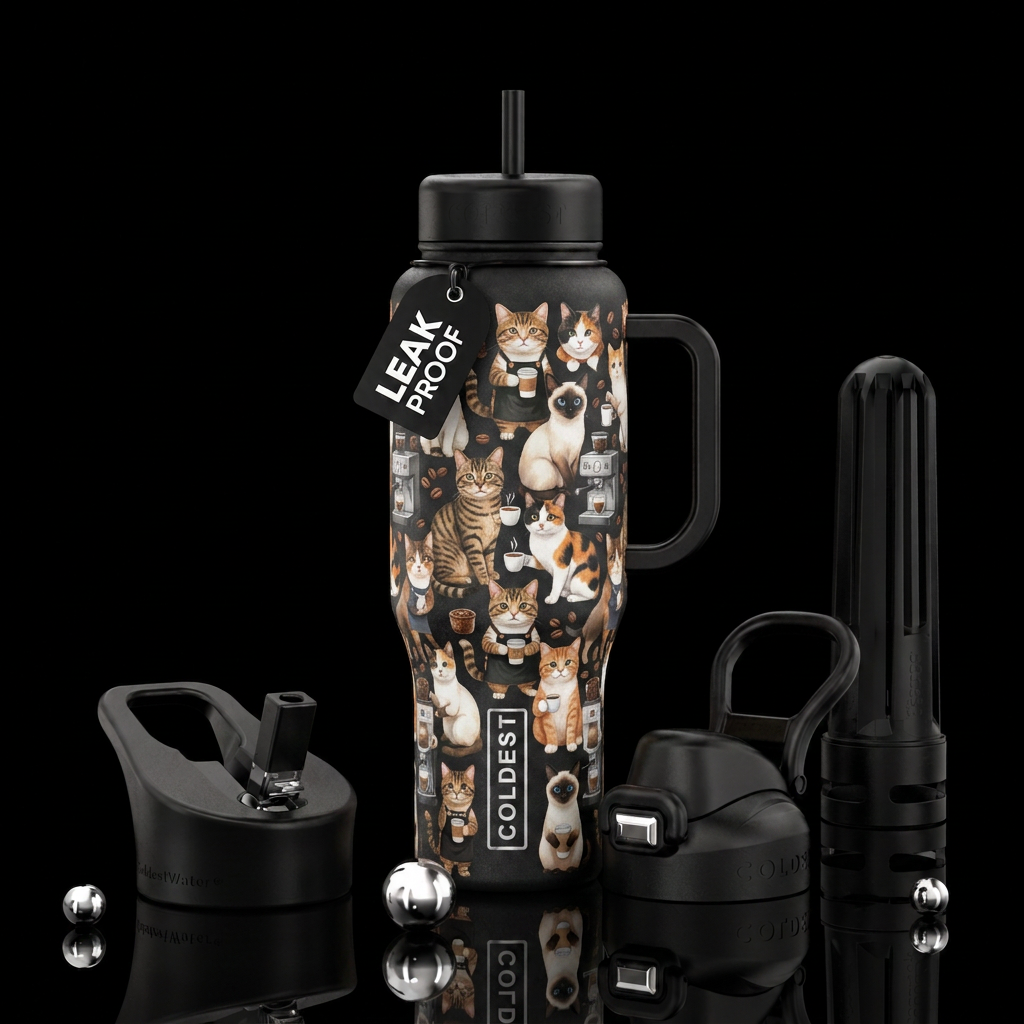 Coffee cats water bottle design
