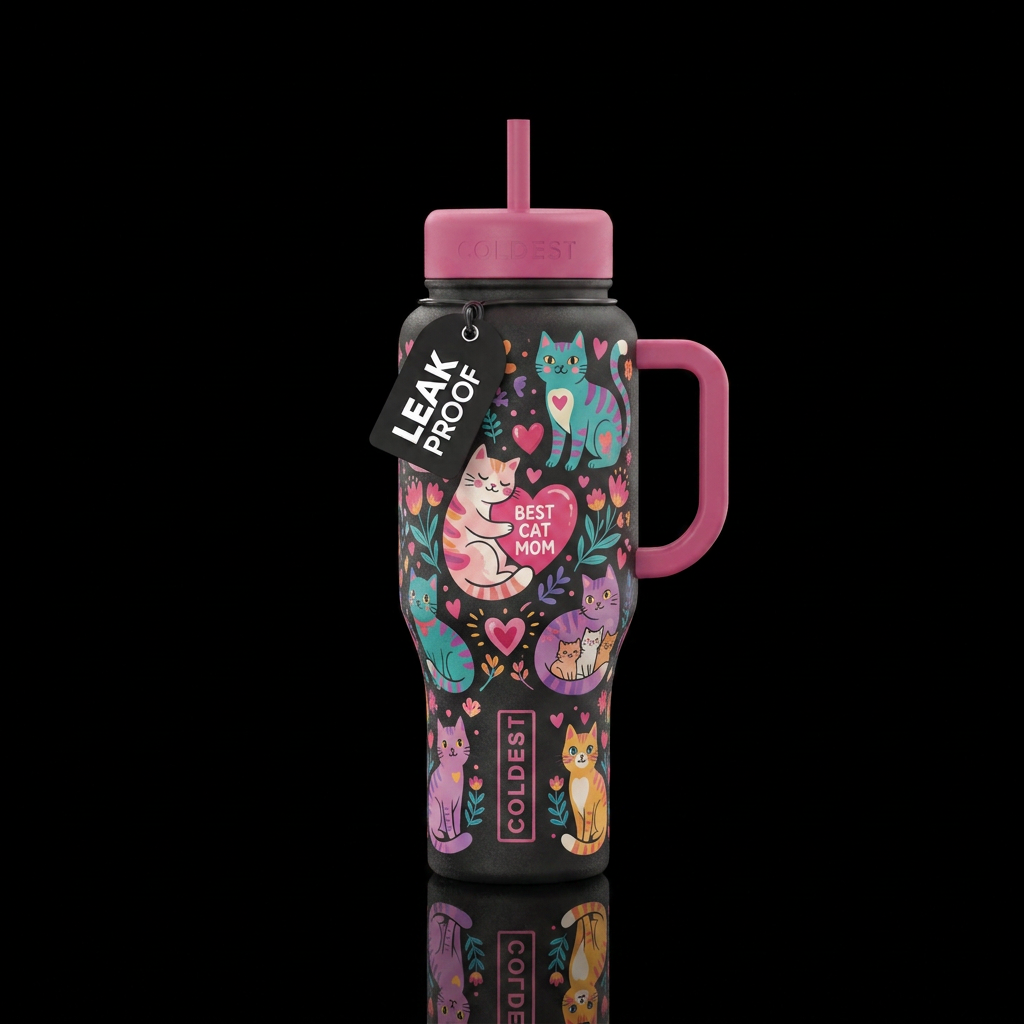Mother’s Day cat design water bottle design