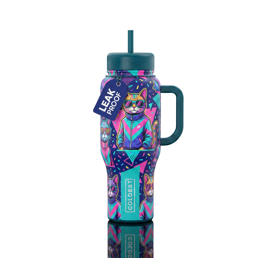 Retro, 80s, cats water bottle design