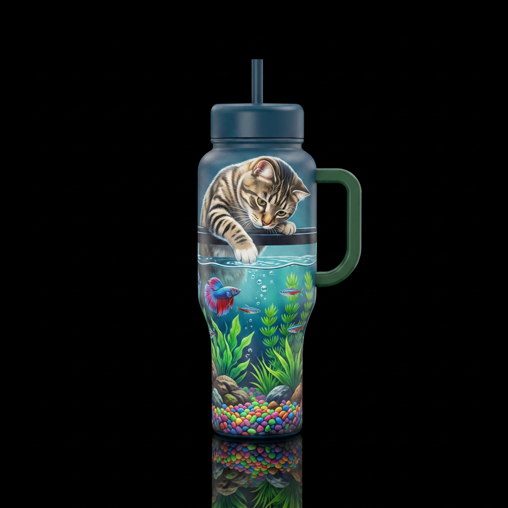 Betta fish tank with rainbow rocks and neon green ... water bottle design