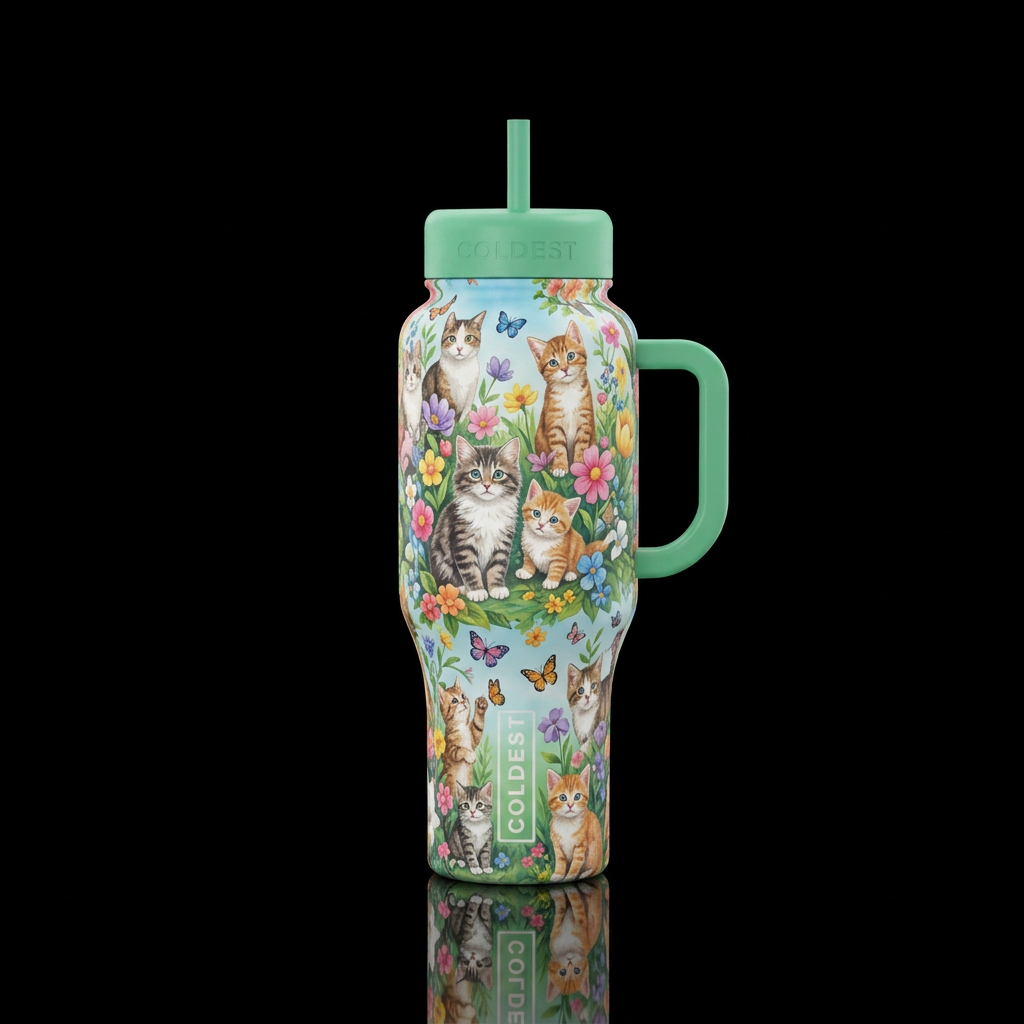 Springtime cats and kittens water bottle design