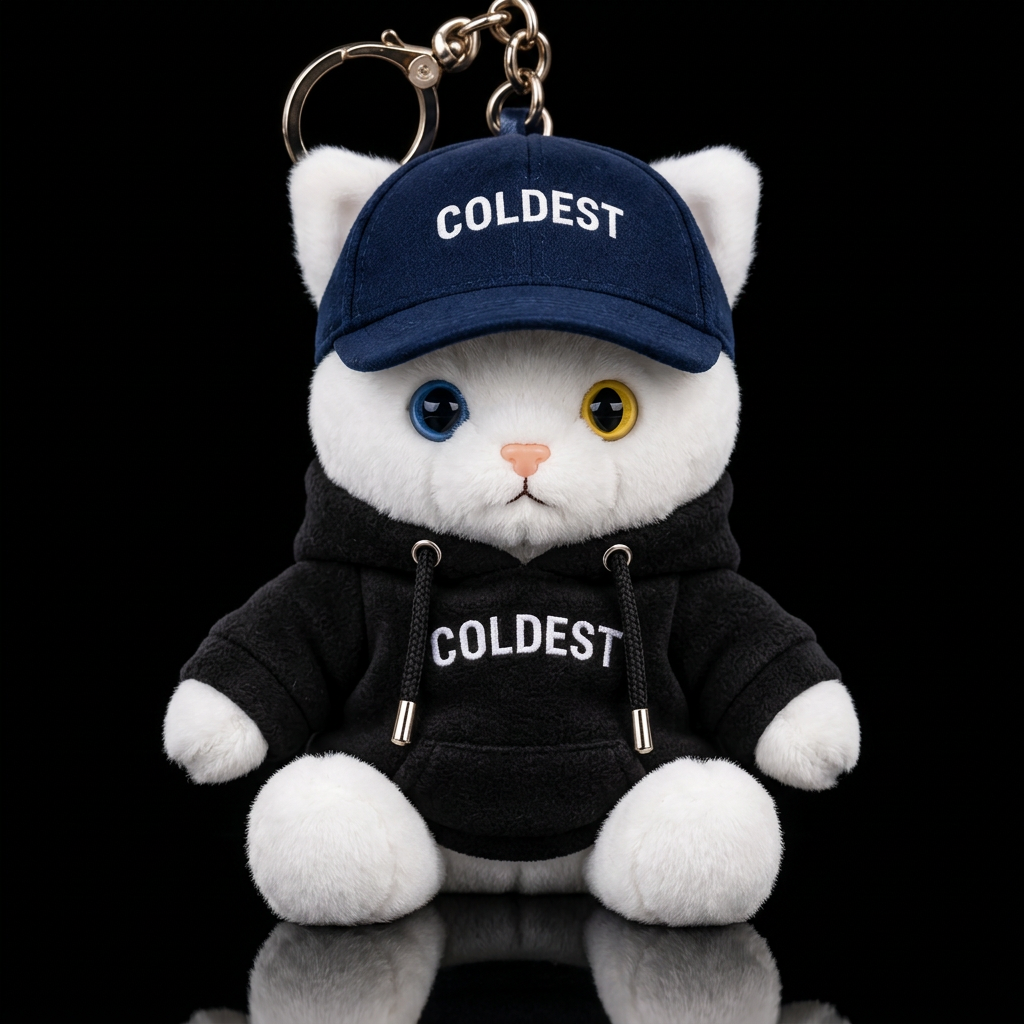 White short haired cat with one blue eye and one y... water bottle design