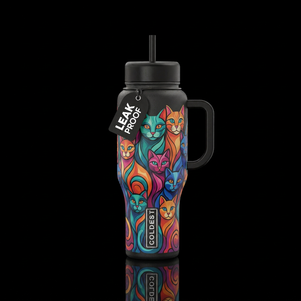 Abstract cats water bottle design