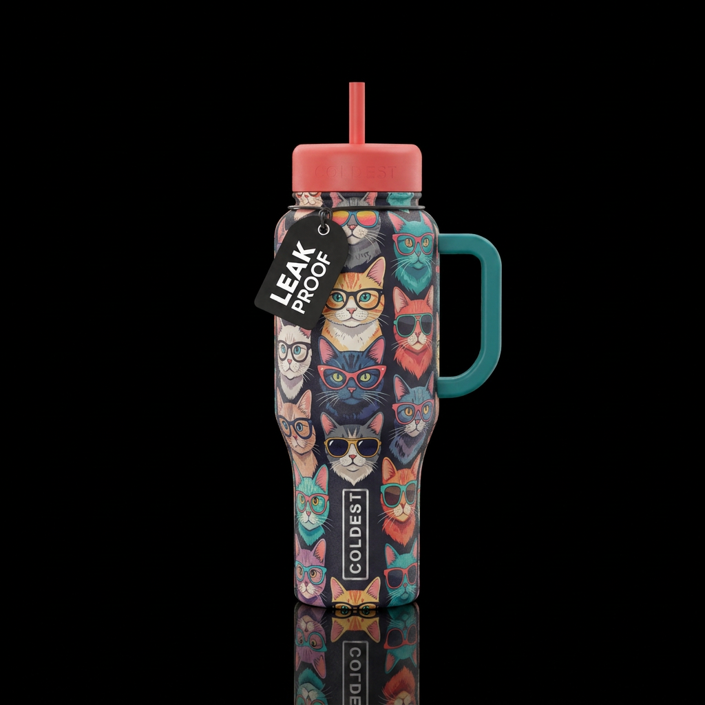 Cats wearing glasses and sunglasses water bottle design