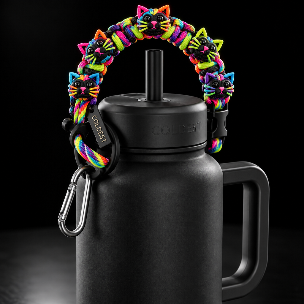 Neon doodle cata water bottle design