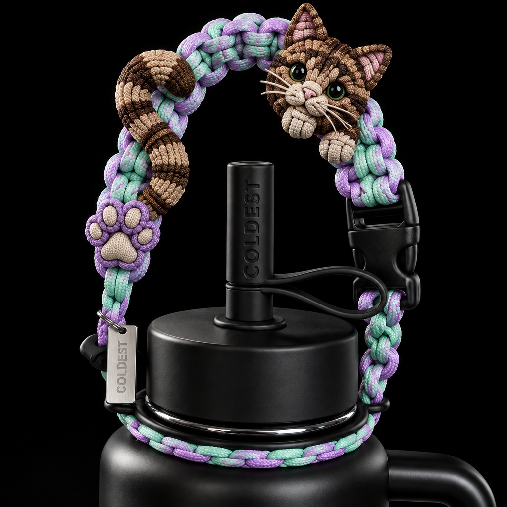 Rainbow tabby cat water bottle design
