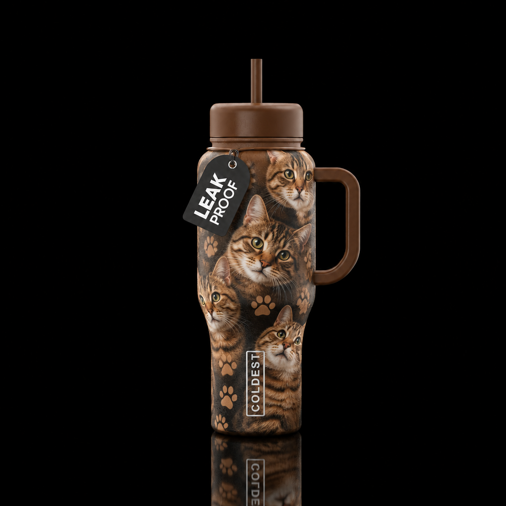 Brown tabby cats water bottle design