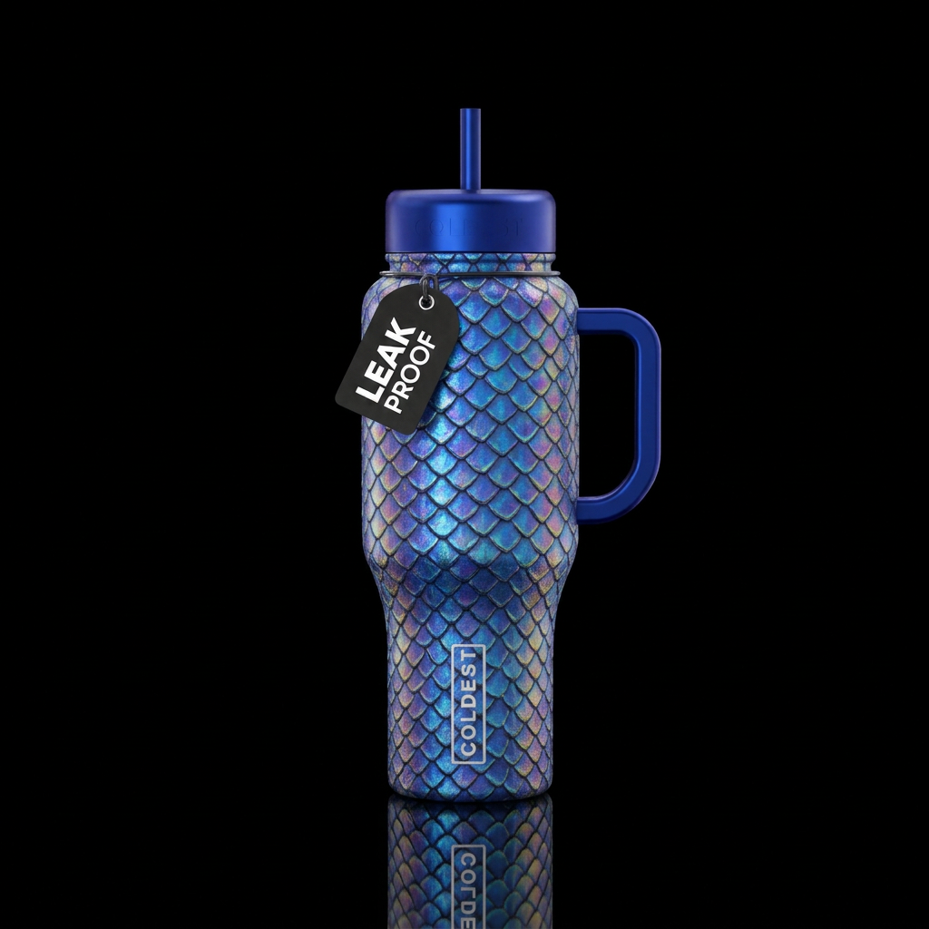 Blue dragon scales irredesnt water bottle design