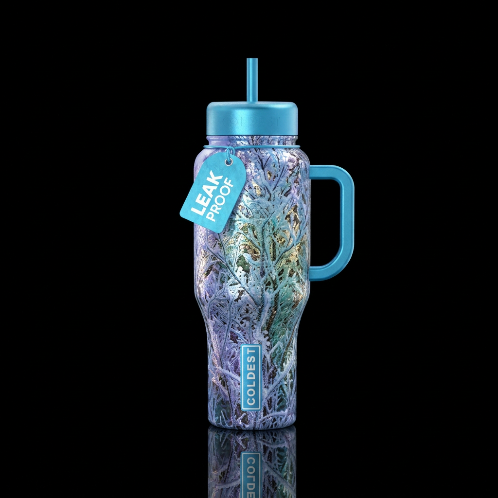 Hoar frost trees water bottle design