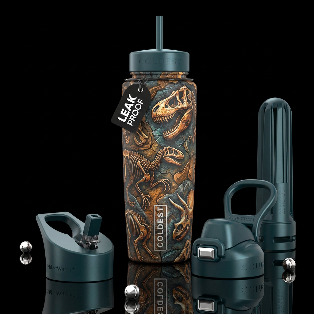 Scary dinosaur fossils water bottle design