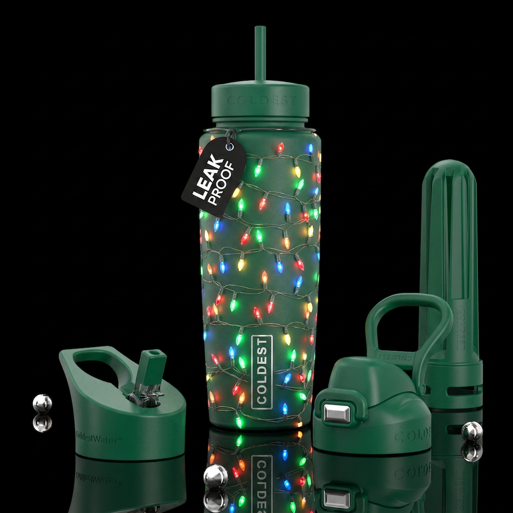Christmas lights bulbs water bottle design