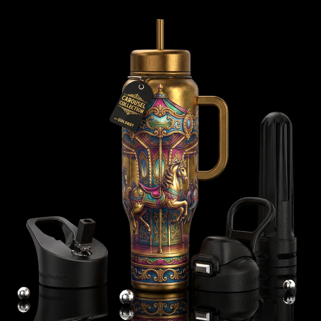 Horse carousel water bottle design
