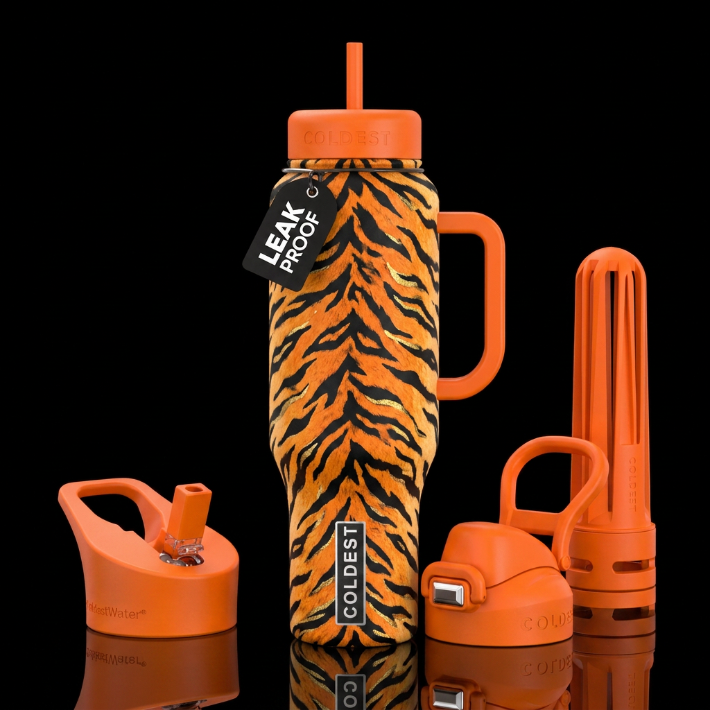 Tiger print water bottle design