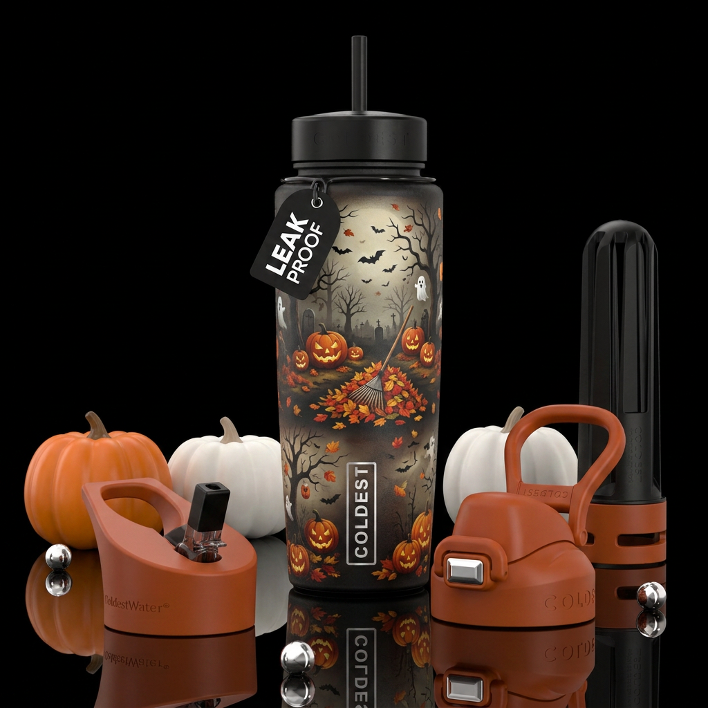 Fall weather, Halloween decorations water bottle design