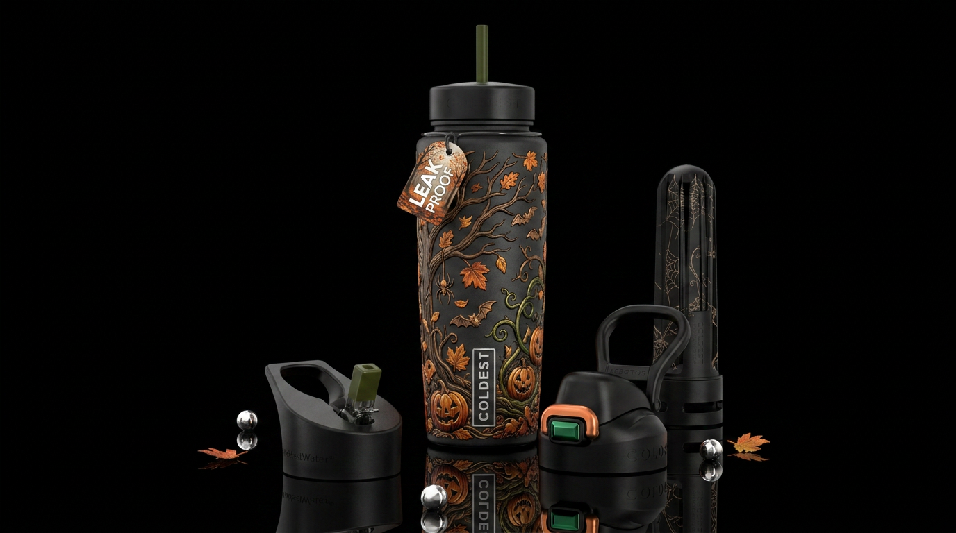 Fall weather, Halloween decorations water bottle design