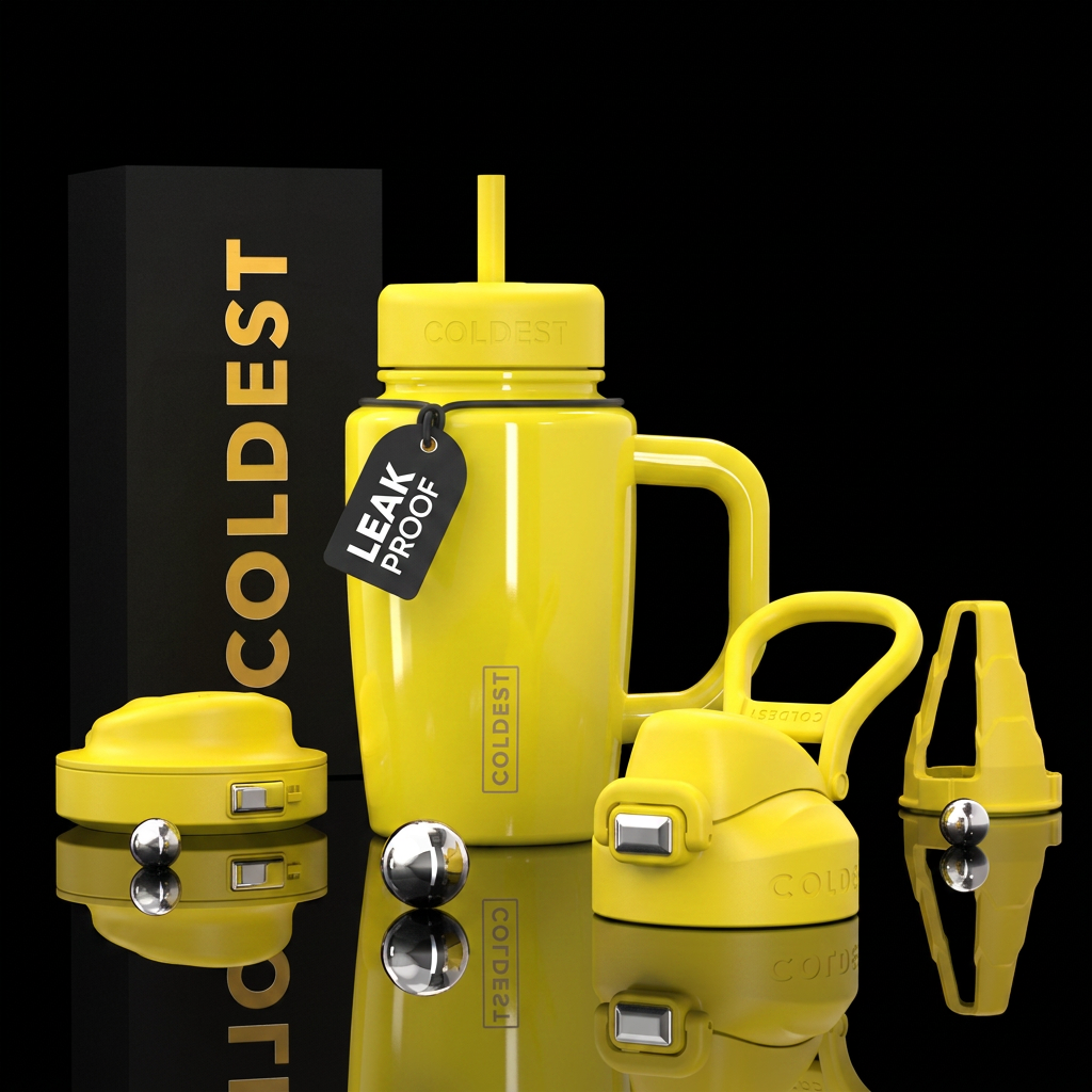 Yellow bottle, yellow handle, yellow lids water bottle design