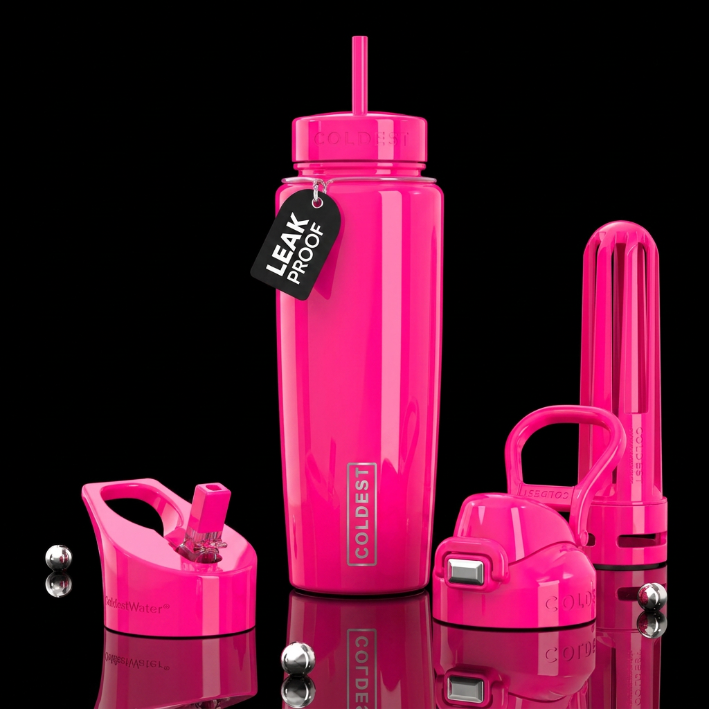 Neon gloss pink water bottle design