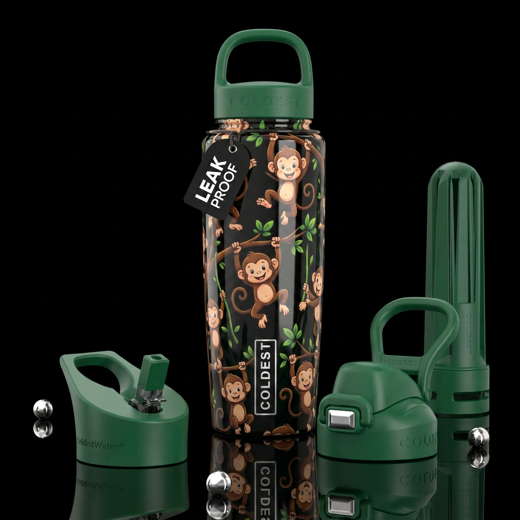Cute playful monkeys water bottle design