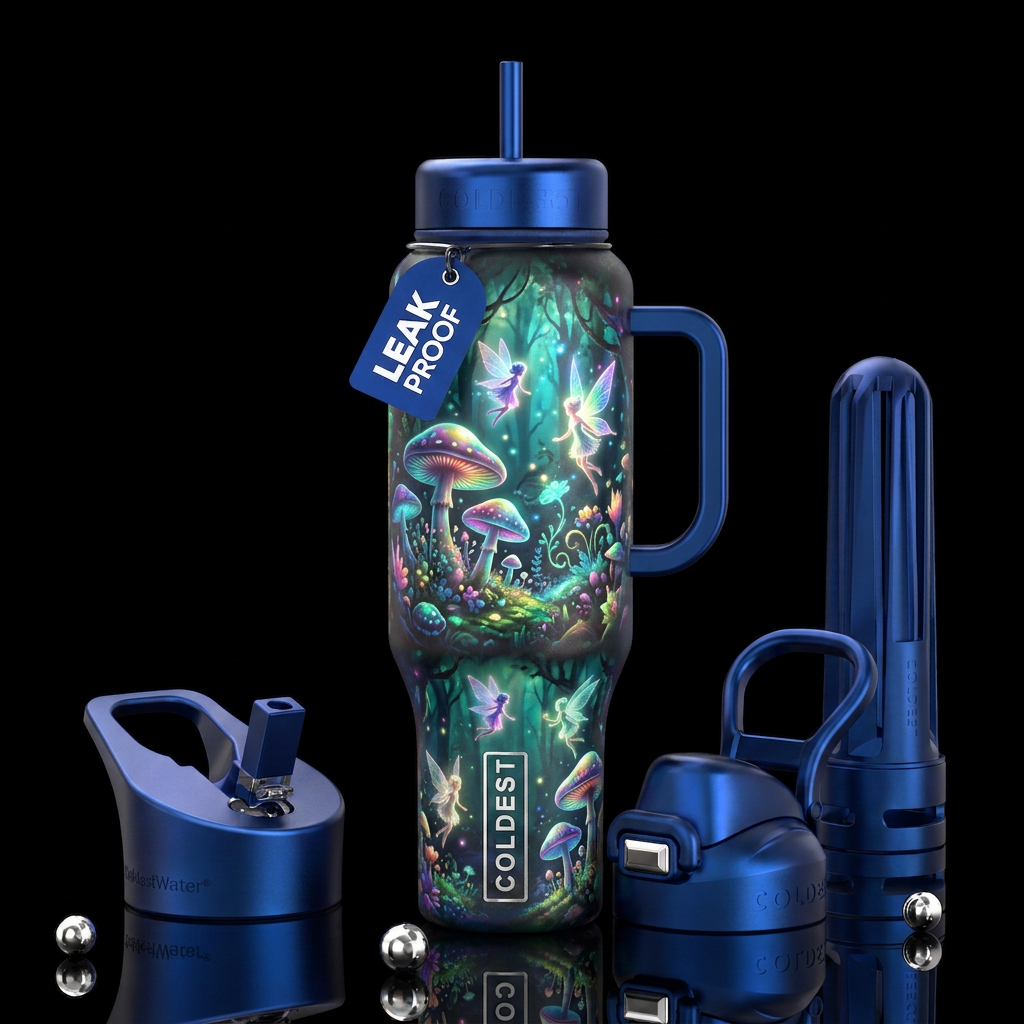 forest, fairies, whimsical, glowie, beautiul, magi... water bottle design