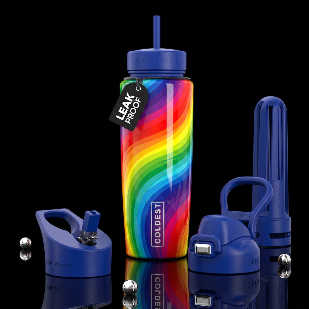 Abstract rainbow water bottle design