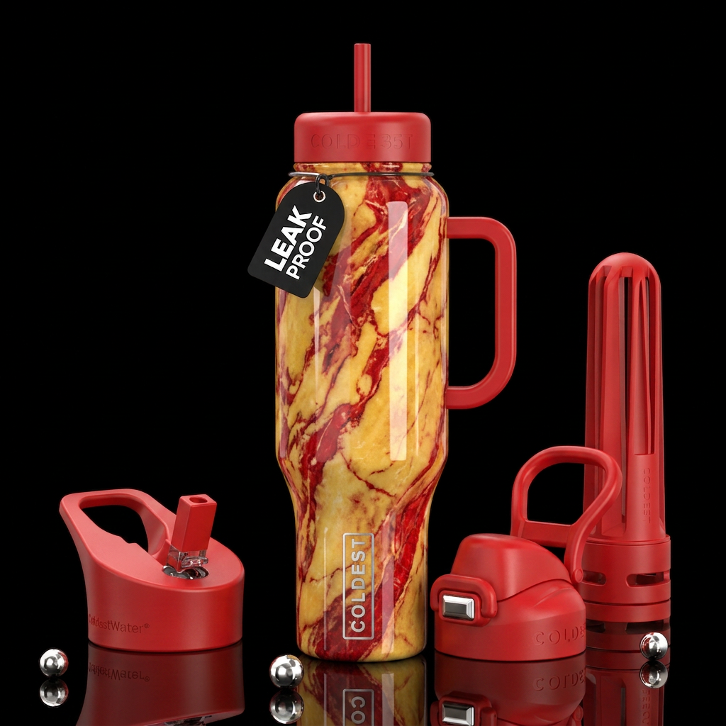 Red and yellow marble water bottle design