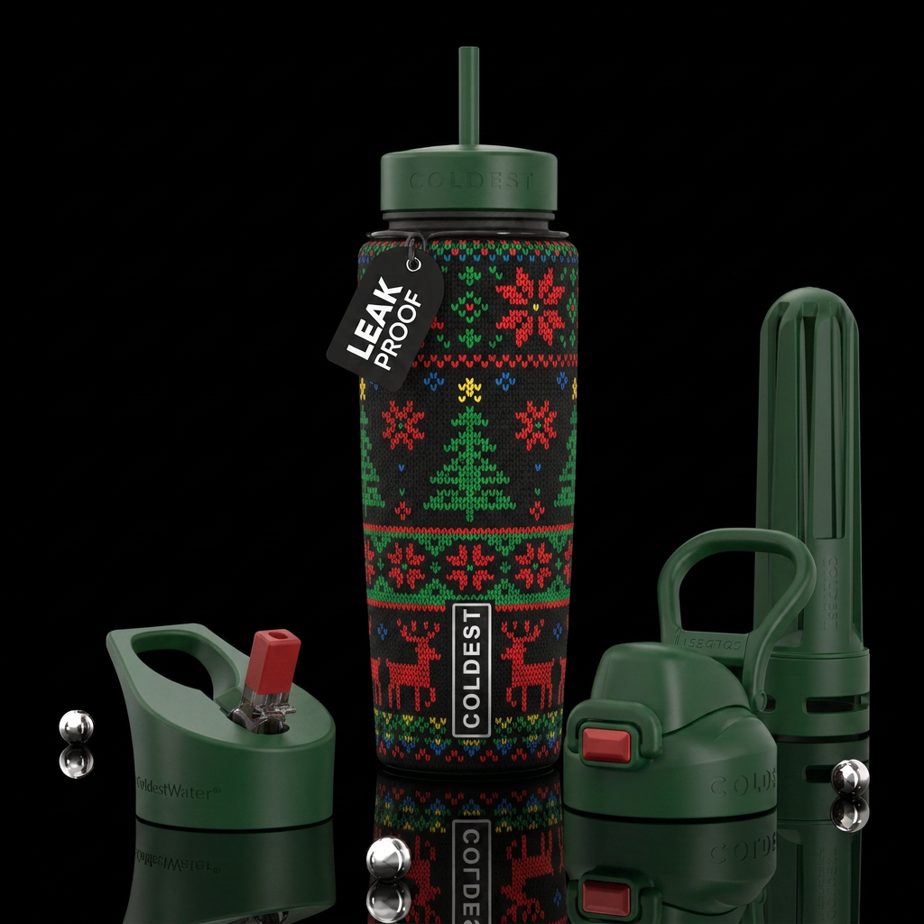 Ugly Christmas sweater water bottle design