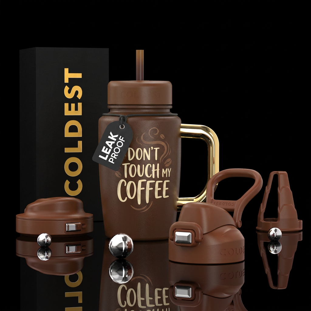 Brown bottle, "Don't touch my coffee" water bottle design