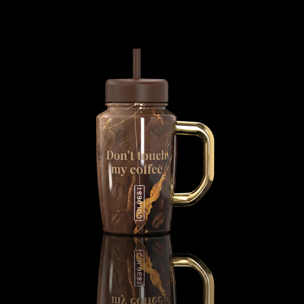 Brown bottle, "Don't touch my coffee" water bottle design