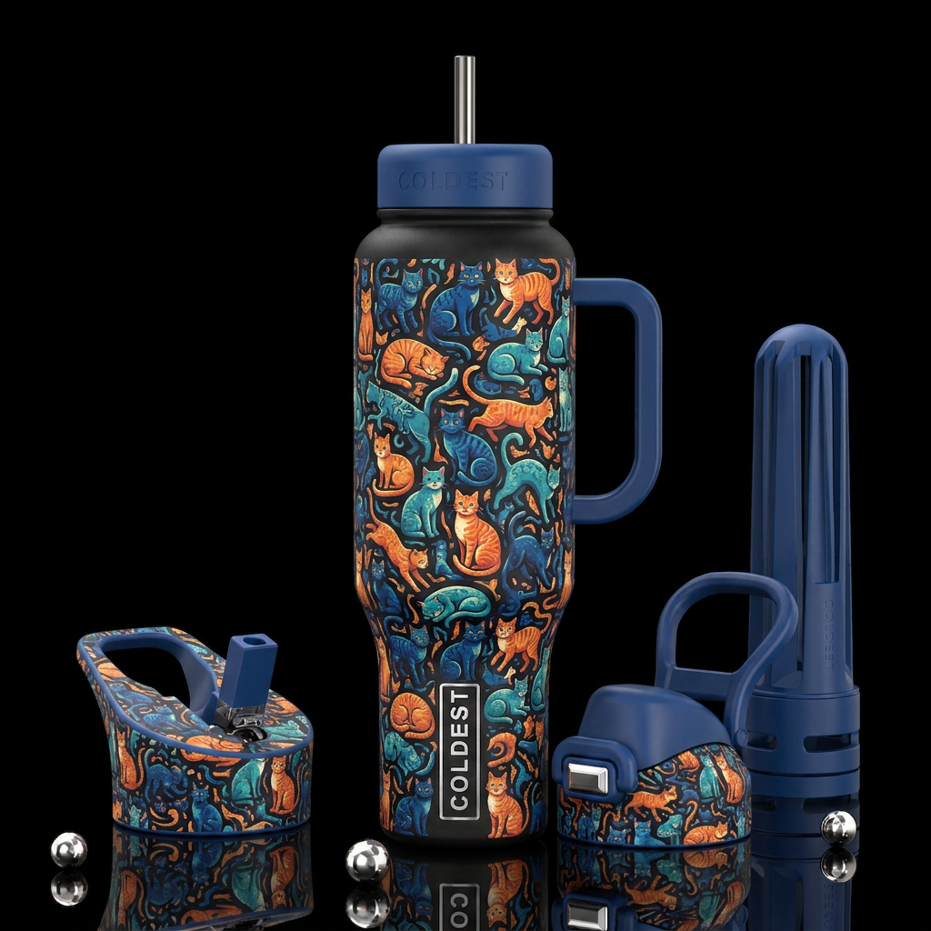 100 cats different positions water bottle design