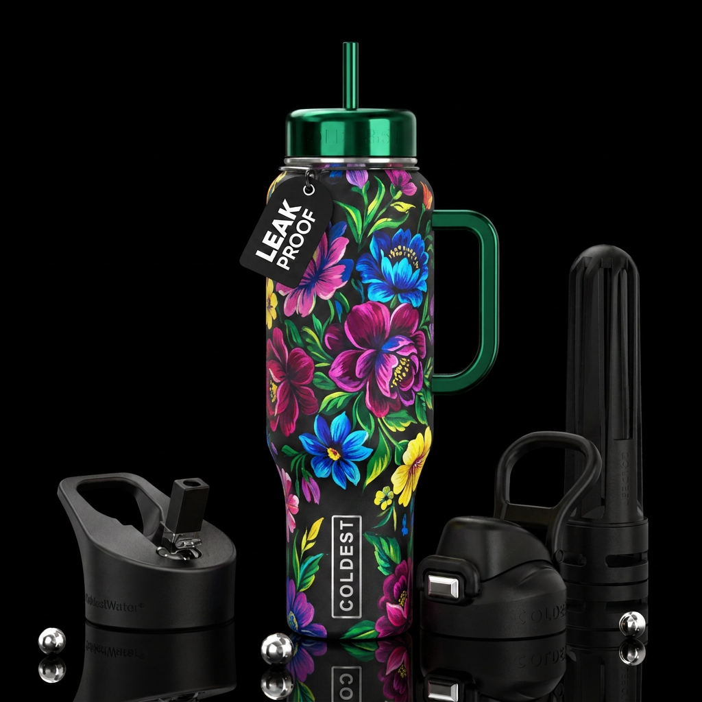 Technicolor flowers water bottle design