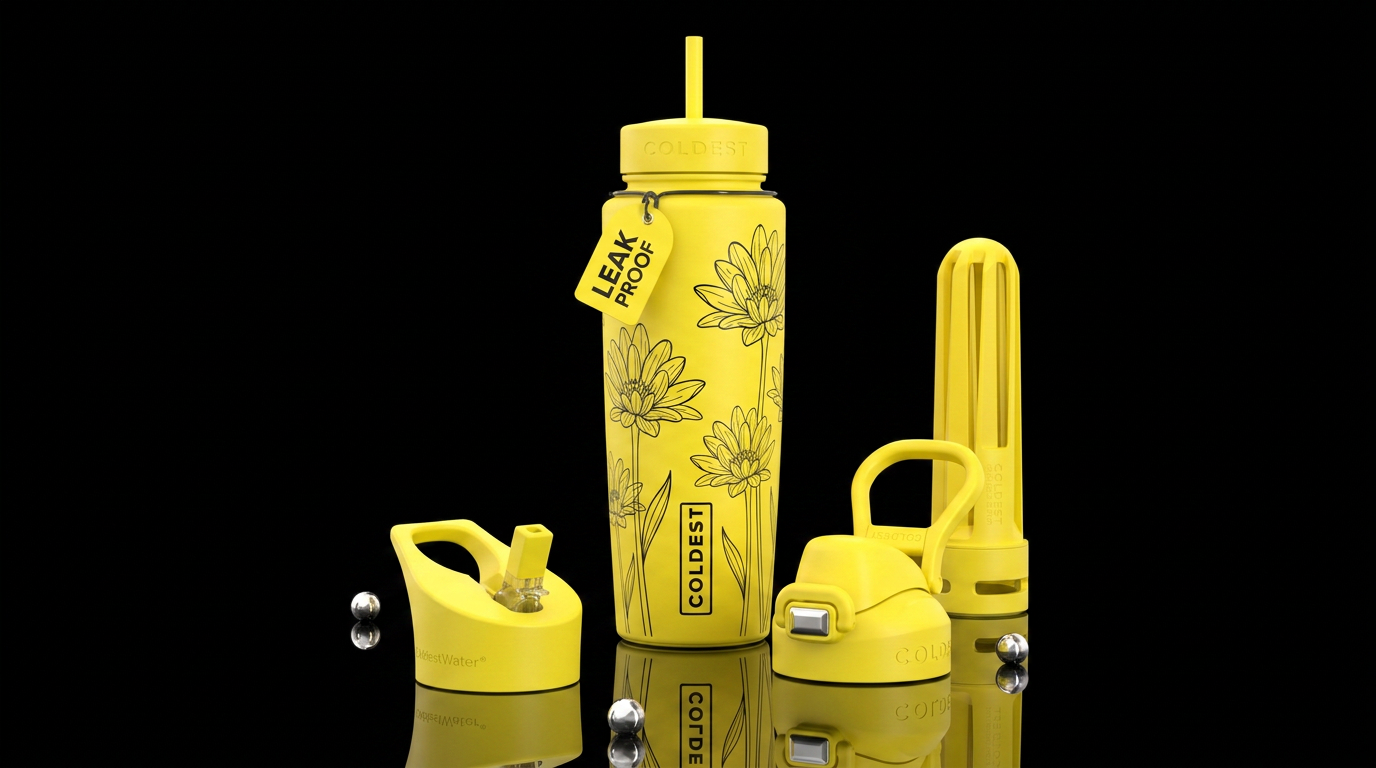 Yellow bottle, solid yellow handle and lids, tall ... water bottle design