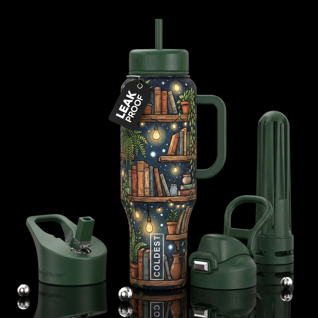 An intricate digital illustration depicting a whim... water bottle design